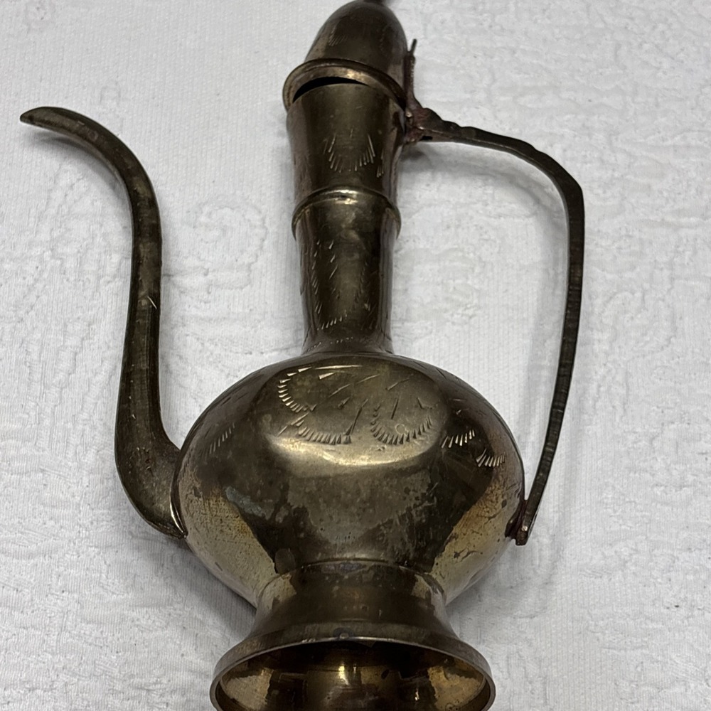Antique Indian Brass Teapot decor With Hinged Lid 10" Tall - Picture 7 of 16